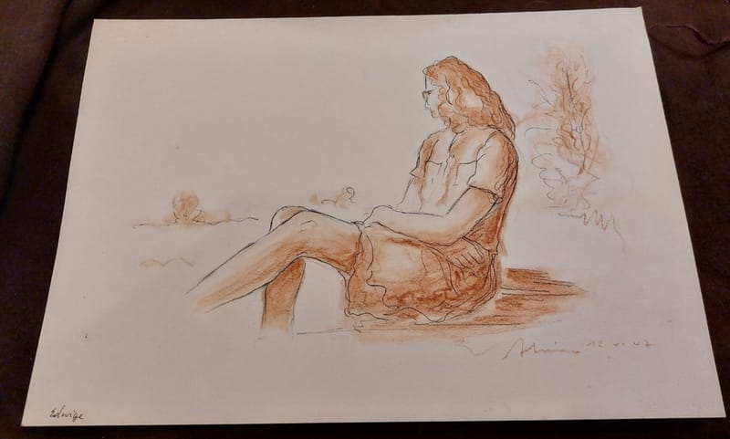 Crayon Edwige André Simon 1947 Artiste Lorrain