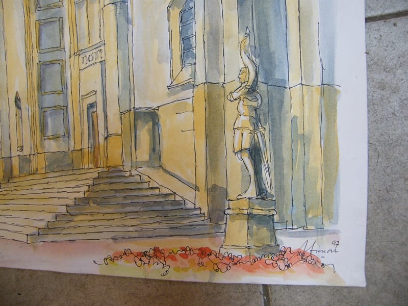 Aquarelle Montigny les Metz Eglise André Simon 1926-2014 1997 Artiste Lorrain — vue 3