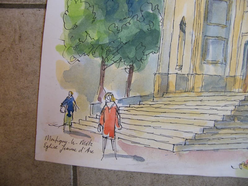 Aquarelle Montigny les Metz Eglise André Simon 1926-2014 1997 Artiste Lorrain — vue 2