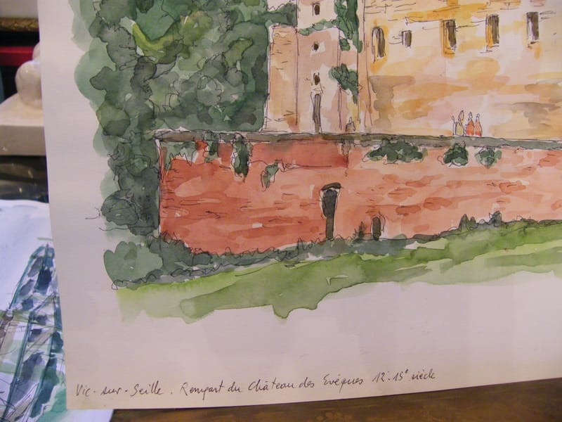 "Aquarelle Vic sur Seille Château Evêque A Simon 1926-2014 2006 Artiste Lorrain" — vue 2