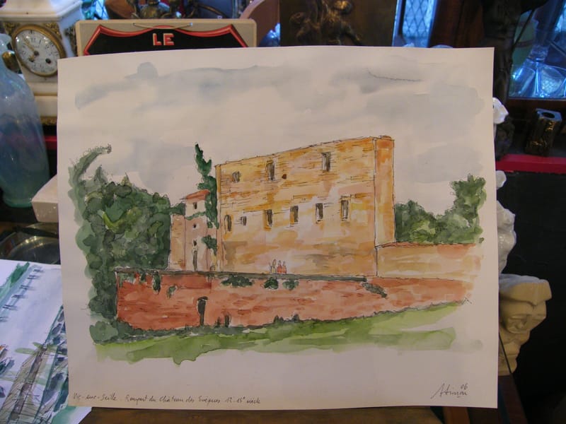 "Aquarelle Vic sur Seille Château Evêque A Simon 1926-2014 2006 Artiste Lorrain"