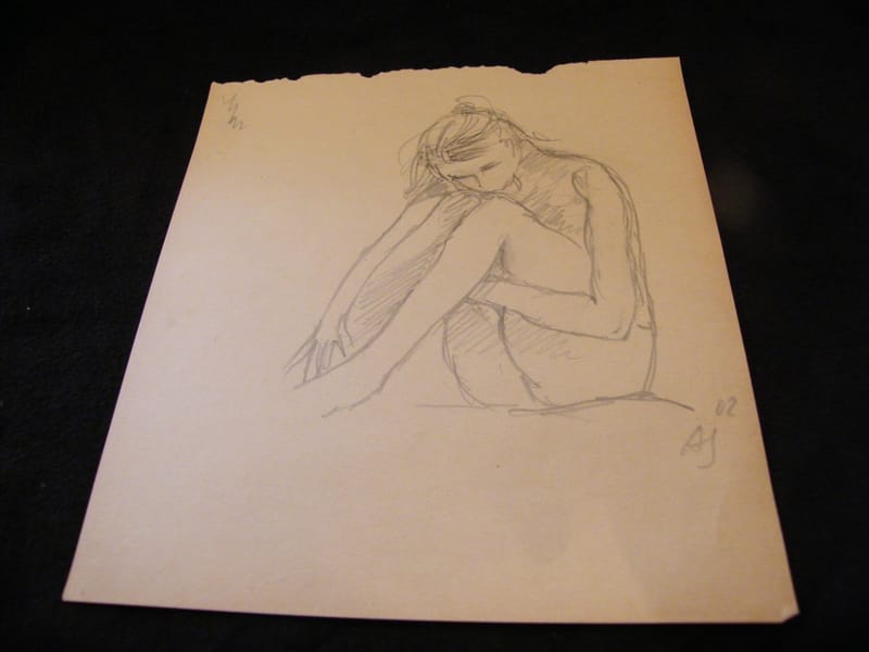 Esquisse Crayon Femme Nue assise André Simon 1926-2014 Artiste Lorrain 2002