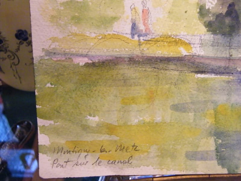 Aquarelle Montigny les Metz Canal André Simon 1926-2014 1991 Artiste Lorrain — vue 2