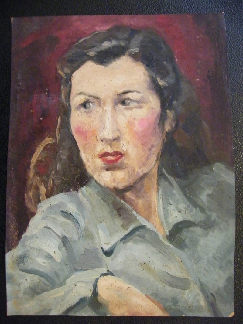 Portrait Femme Gouache Papier André Simon (1926-2014) Artiste Lorrain
