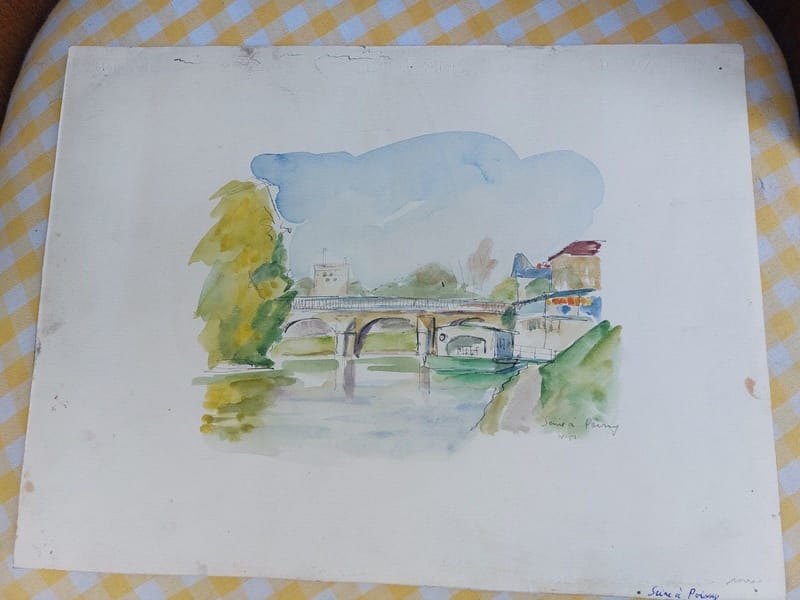 Seine Poissy André Simon 1926-2014 1951 Artiste Lorrain Aquarelle