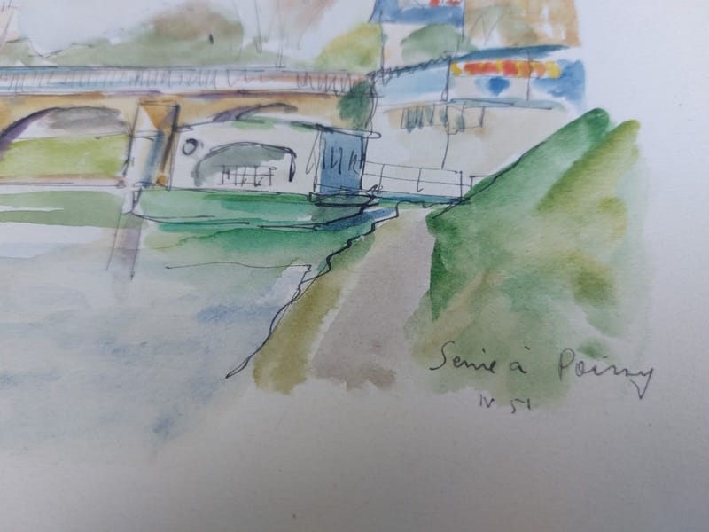 Seine Poissy André Simon 1926-2014 1951 Artiste Lorrain Aquarelle — vue 3
