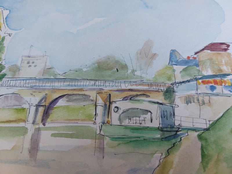 Seine Poissy André Simon 1926-2014 1951 Artiste Lorrain Aquarelle — vue 4