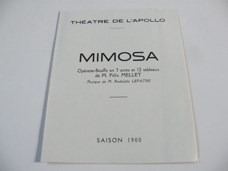 Billet Théâtre Apollo Saison 1899 1900 Mimosa Opérette