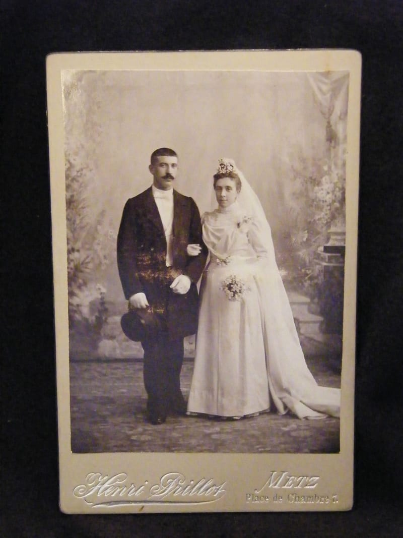 "Photographie Couple de mariés Henri Prillot Metz  XIX ème Siècle"