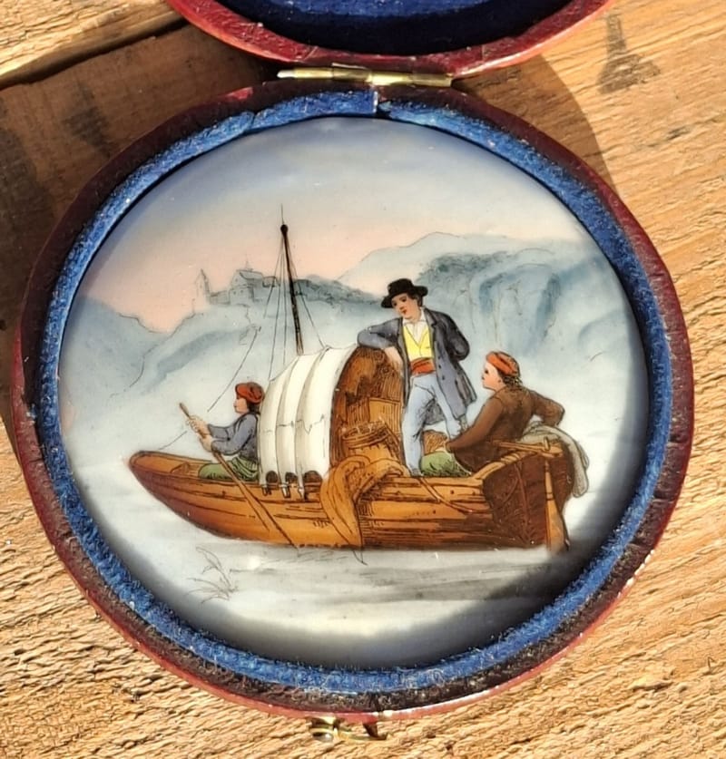 Médaille Porcelaine Paris Melle Anger Bateau Fluvial XIX ème siècle