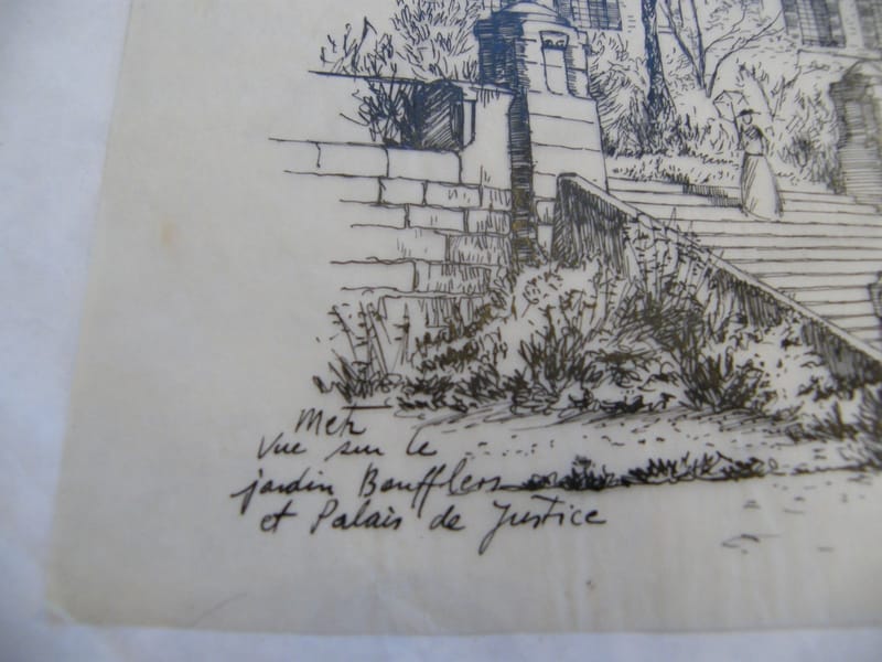 "Encre de Chine sur calque Metz Jardin Boufflers  André Simon 1926-2014" — vue 2