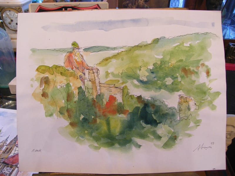 Aquarelle Nideck Alsace A Simon 1926-2014 1993 Artiste Lorrain