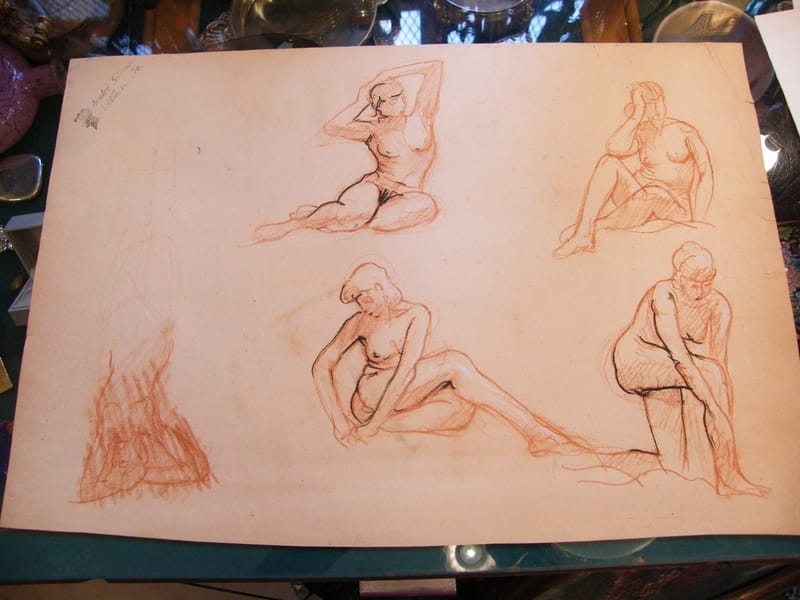 Etudes Nus Féminins André Simon 1926-2014 Artiste Lorrain Dessins
