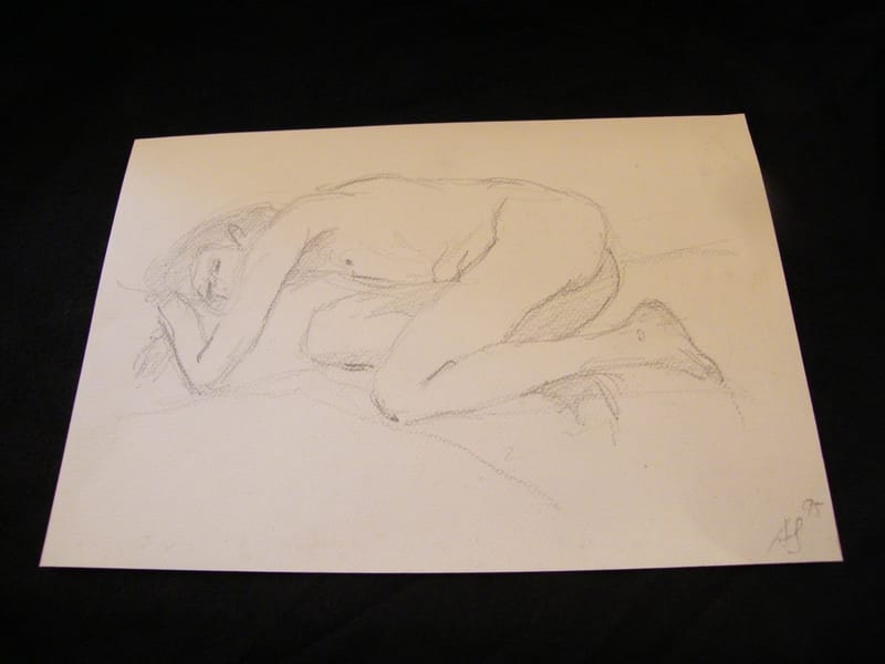 Femme Nue Allongée André Simon 1926-2014 Artiste Lorrain 1995 Crayonné