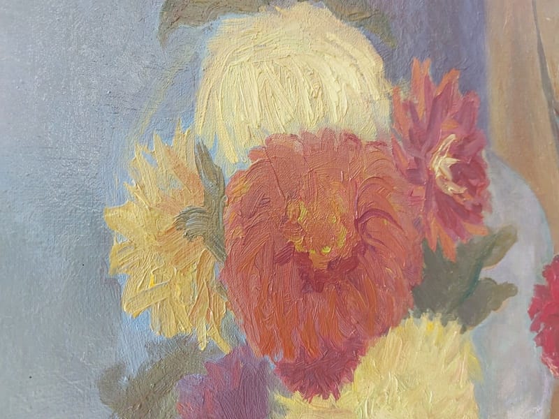 Przemysław PABUDZIŃSKI Huile sur Toile Nature Morte aux Chrysanthèmes 1977 — vue 7