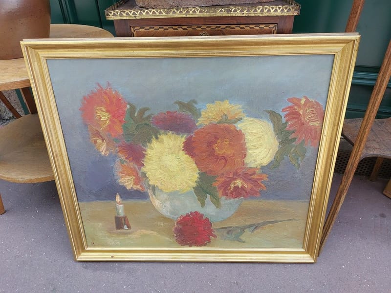 Przemysław PABUDZIŃSKI Huile sur Toile Nature Morte aux Chrysanthèmes 1977