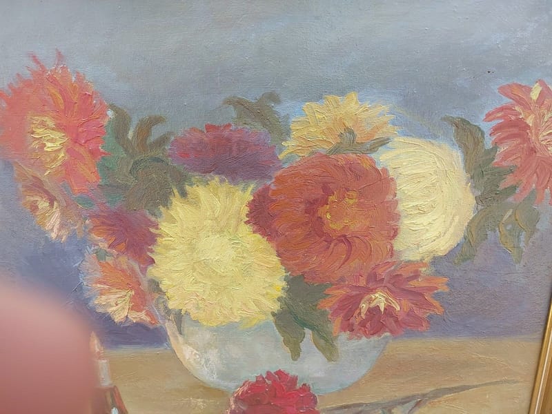 Przemysław PABUDZIŃSKI Huile sur Toile Nature Morte aux Chrysanthèmes 1977 — vue 4