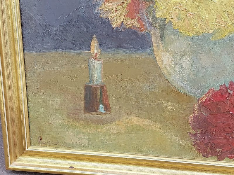 Przemysław PABUDZIŃSKI Huile sur Toile Nature Morte aux Chrysanthèmes 1977 — vue 3