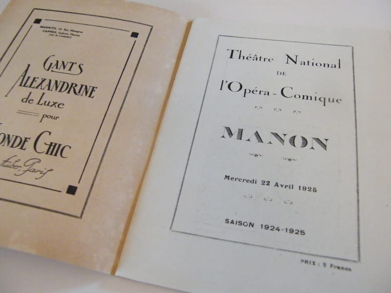 Programme Théâtre National Opéra Comique 1925 Manon Massenet — vue 2