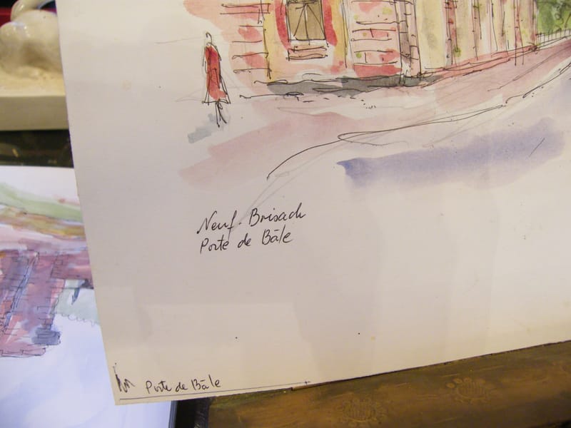 Aquarelle Neuf Brisach Porte de Bâle André Simon 1926-2014 1999 Artiste Lorrain — vue 2