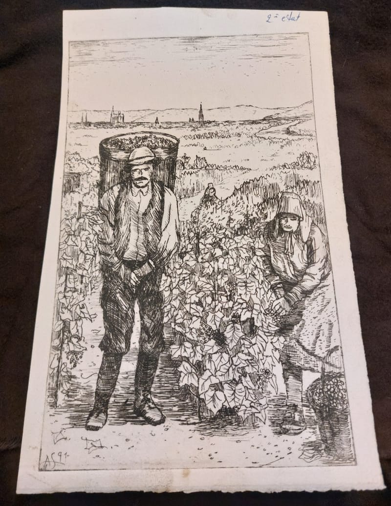 Eau Forte Vaux Vignerons André Simon Artiste Lorrain Metz 2 ème état