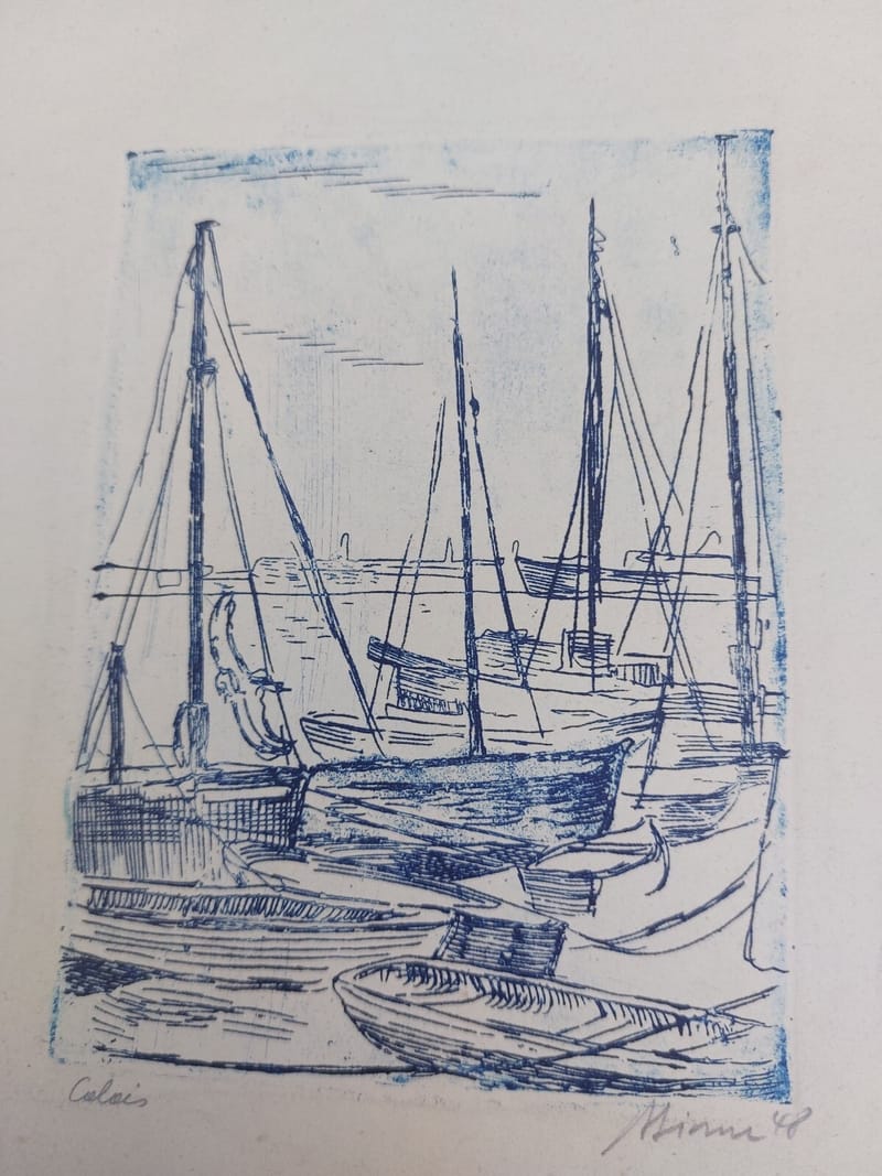 Eau Forte Port Calais André Simon 1948 Artiste Lorrain Metz