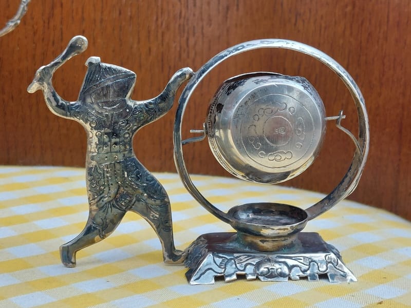 Argent Massif Passe Thé Bascule Asiatique Poinçons Silver Silber Asie