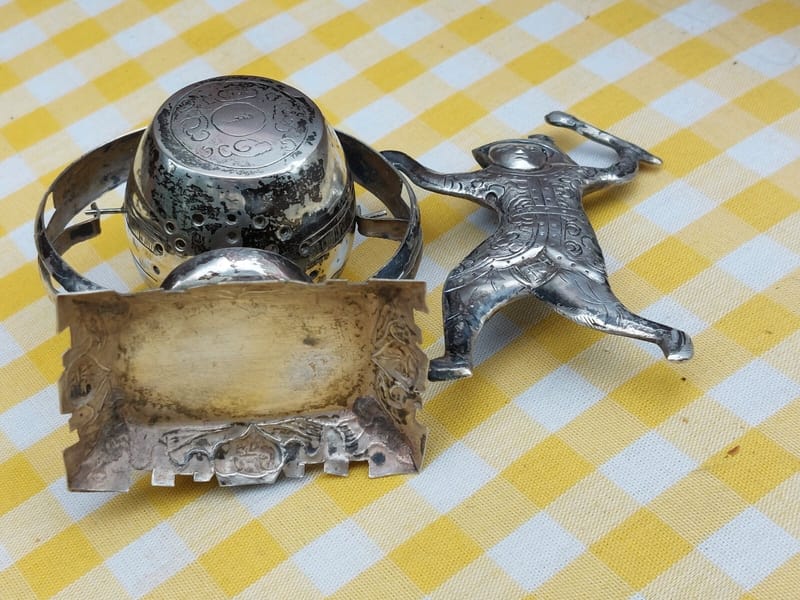 Argent Massif Passe Thé Bascule Asiatique Poinçons Silver Silber Asie — vue 8