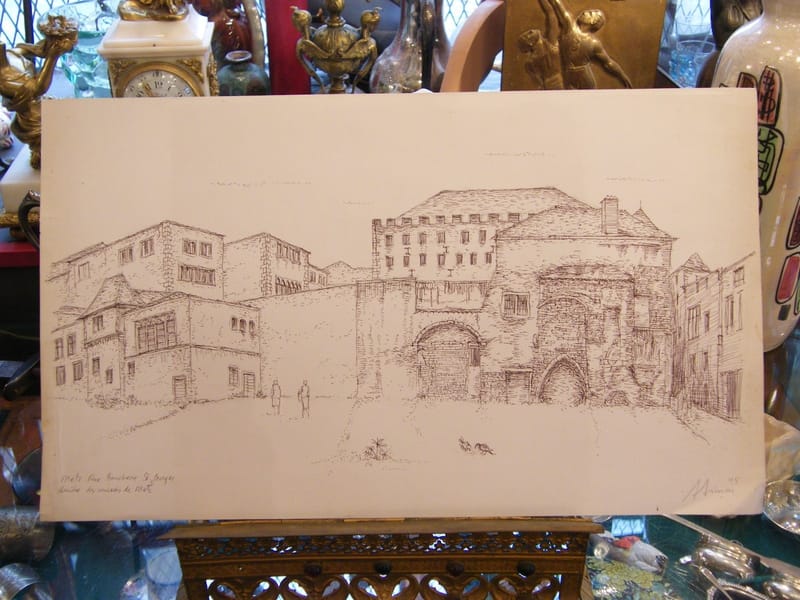 Metz Rue Boucherie André Simon 1926-2014 1995 Artiste Lorrain Dessin au stylo