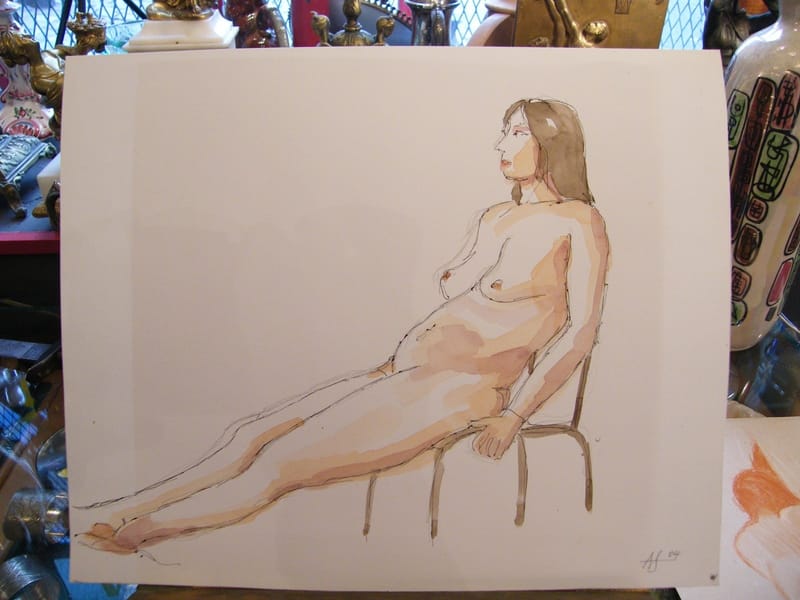 Aquarelle Nu Femme Assise André Simon 1926-2014 2004 Artiste Lorrain