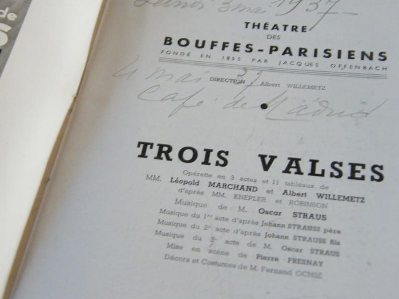 Théâtre des Bouffes Parisiens Trois Valses 1937 Programme — vue 2