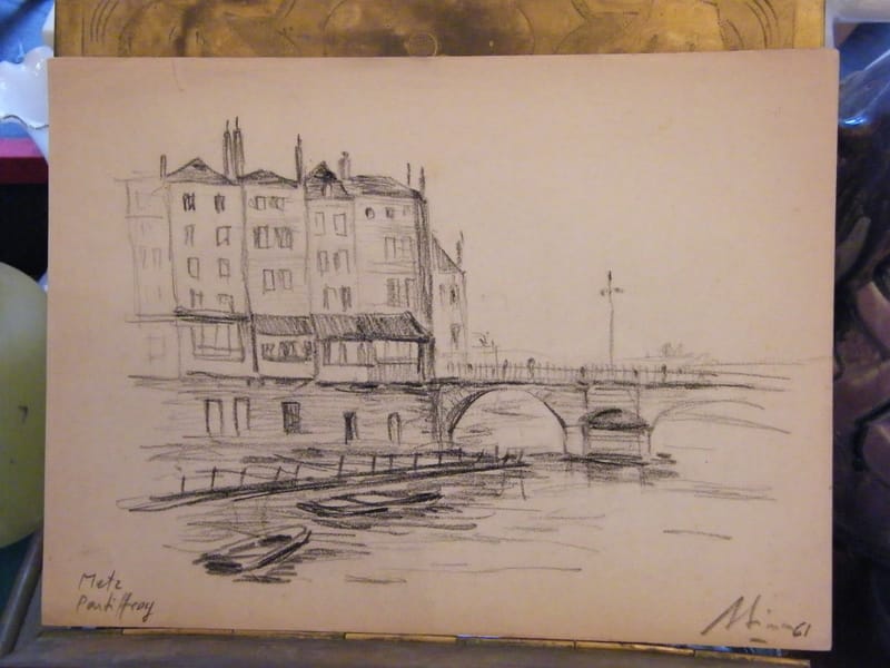 "Fusain Metz Pontiffroy André Simon 1926-2014 1961 Artiste Lorrain"