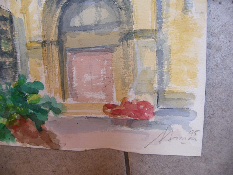 "Aquarelle Montigny les Metz Place André Simon 1926-2014 1995 Artiste Lorrain" — vue 3
