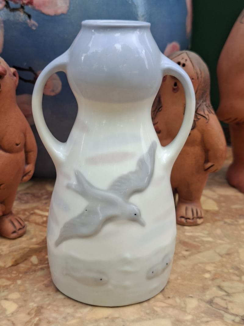 Vase Barbotine Martin Pêcheur Ancien