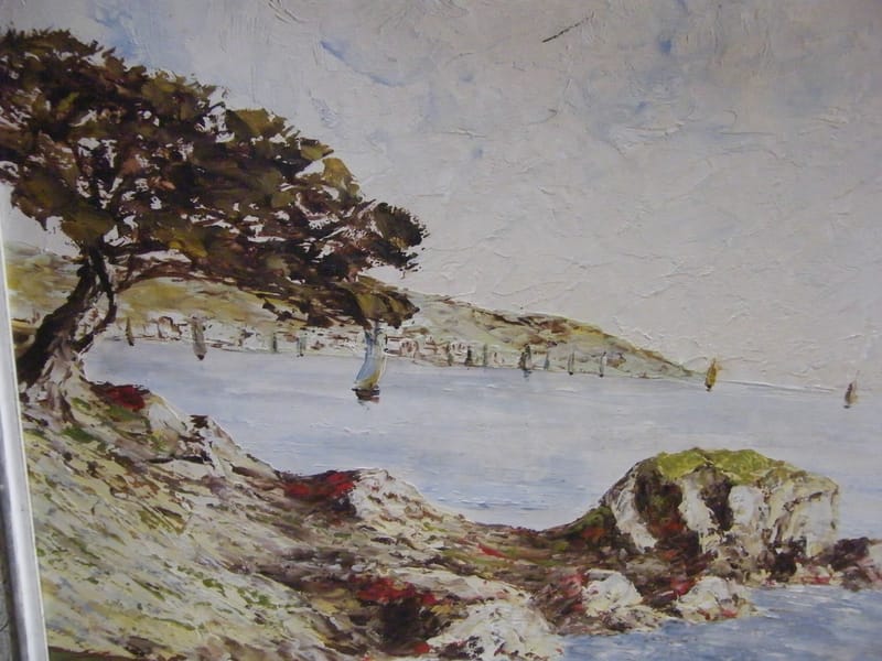 Mer Méditerranée Huile sur Isorel Bords de Mer Méditerranée Signé Ramaub 1952 — vue 2