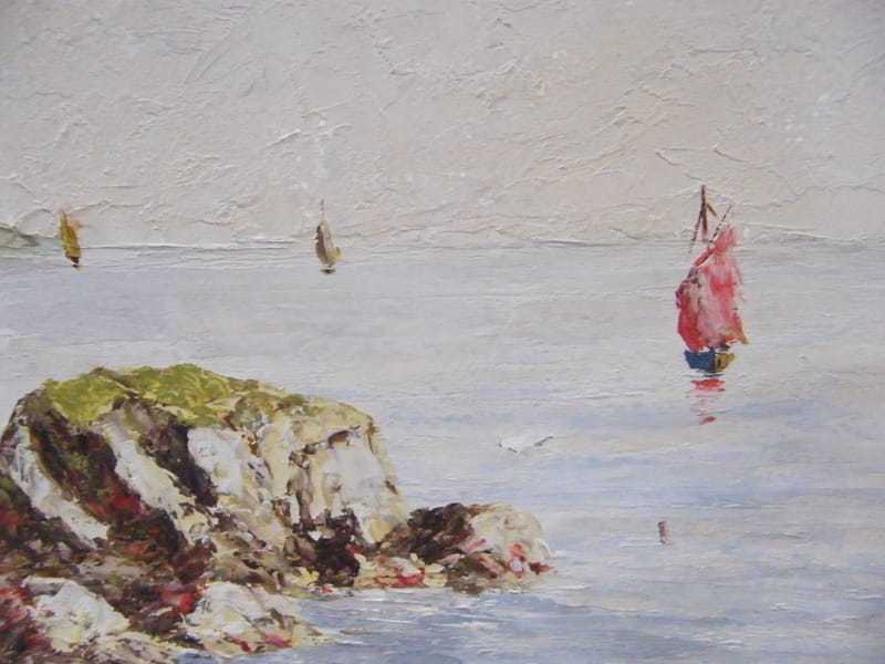 Mer Méditerranée Huile sur Isorel Bords de Mer Méditerranée Signé Ramaub 1952 — vue 3