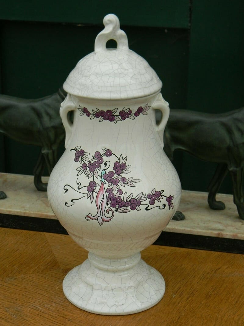 Longwy Urne Pot Couvert en Emaux de Longwy Saint Jean l'aigle