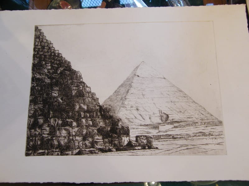 Pyramides Egypte André Simon (1926-2014) Artiste Lorrain 1989 Eau Forte
