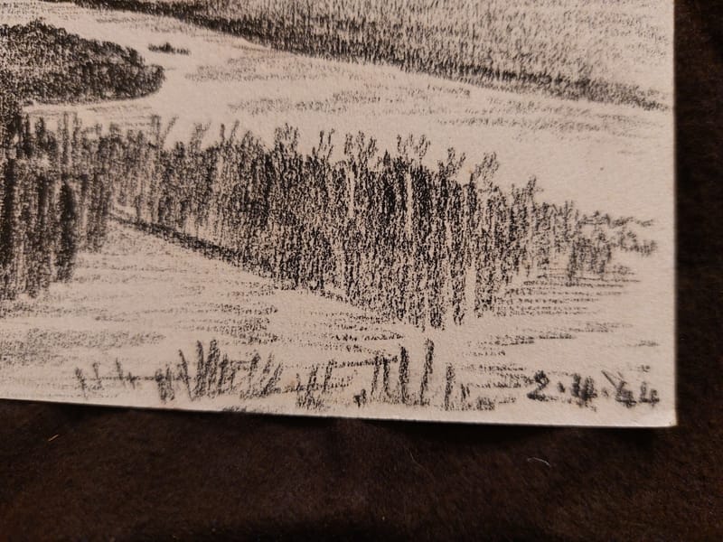 Fusain André Simon 1944 Artiste Lorrain Metz Vue de St julien — vue 3