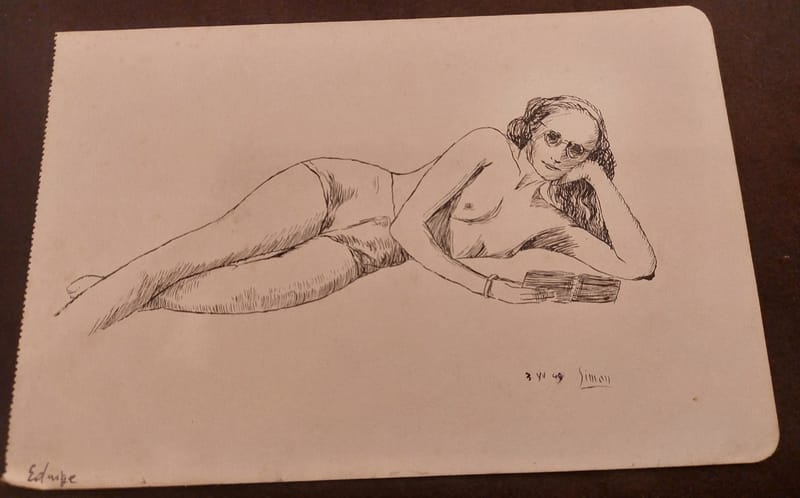 Encre  André Simon 1949 Artiste Lorrain Metz Edwige Lunettes Soleil