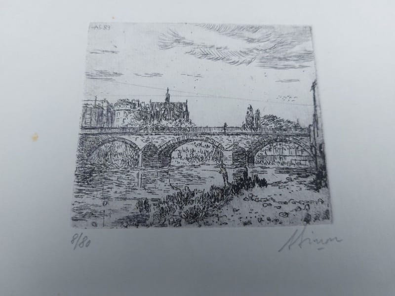 Eau Forte Cathédrale Pont Morts Metz André Simon Artiste Lorrain Metz 8/80