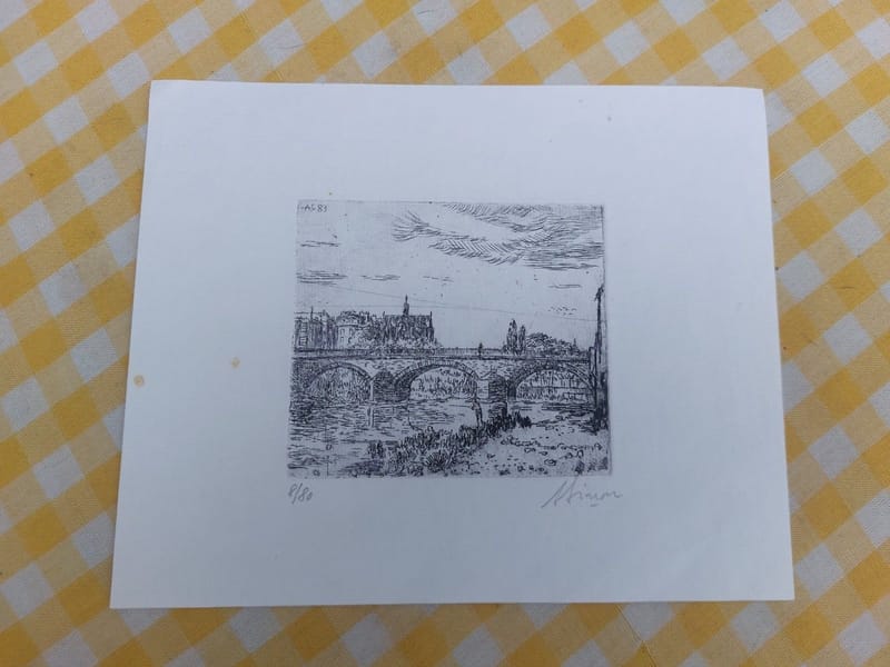 Eau Forte Cathédrale Pont Morts Metz André Simon Artiste Lorrain Metz 8/80 — vue 3