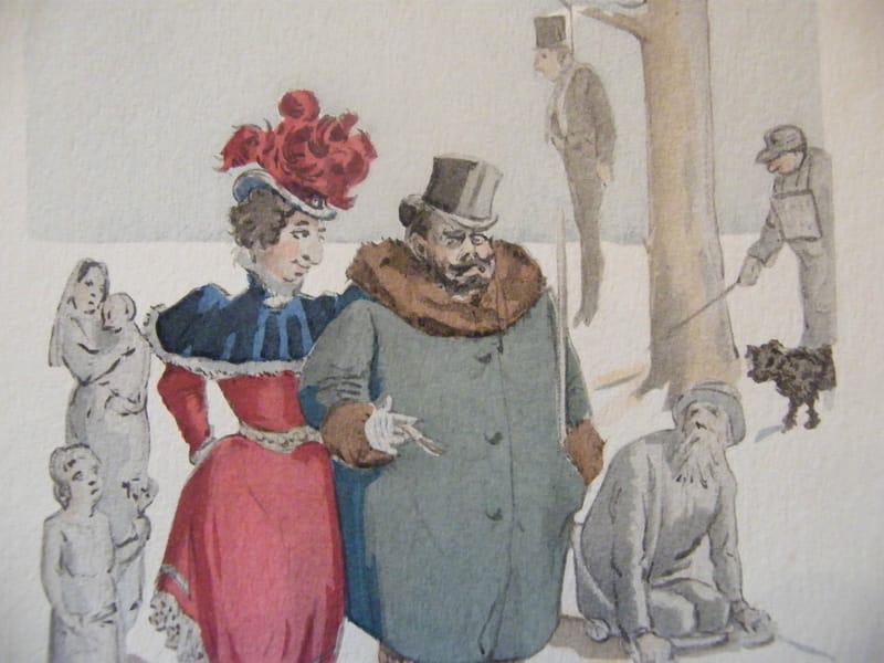 "Simili Aquarelle L'oeuvre de Zola 1898 par H Lebourgeois La joie de vivre"