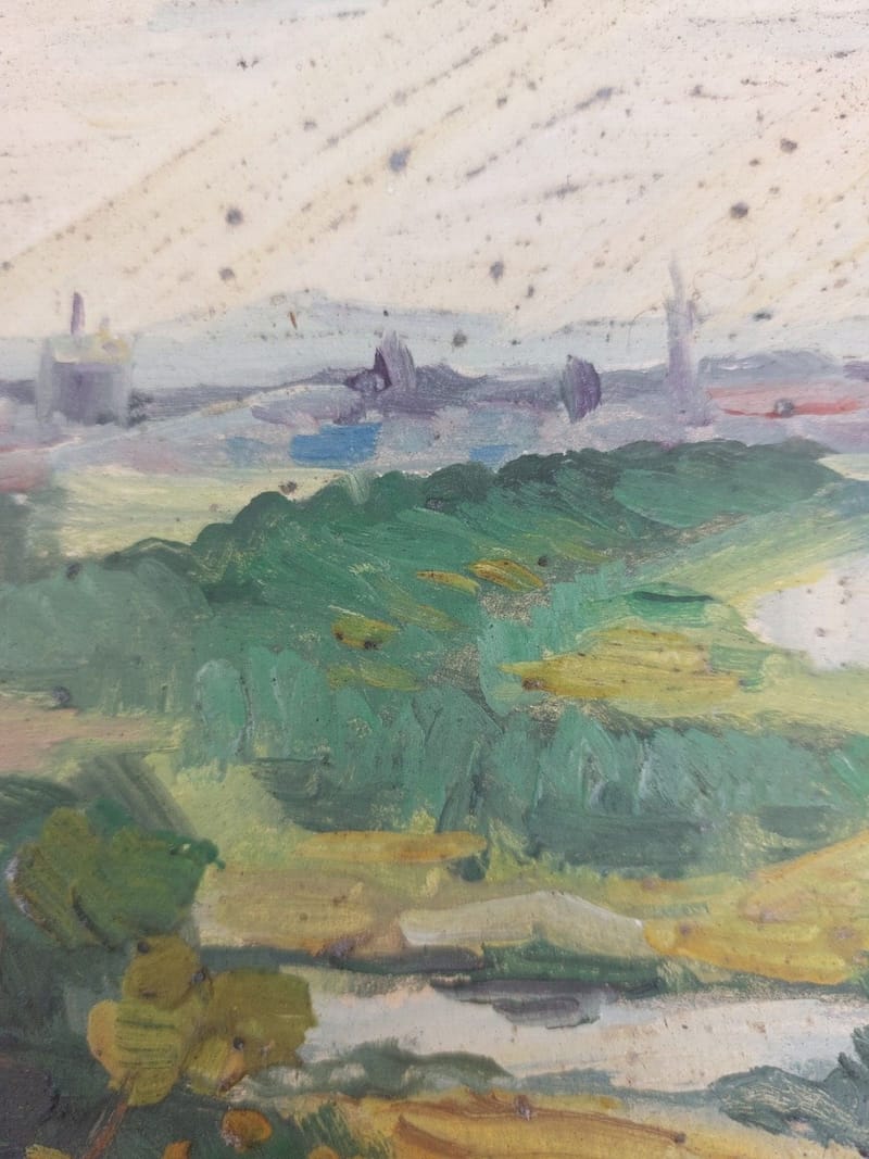 Metz Haut St julien .Simon 1926-2014 1949 Artiste Lorrain Huile sur Papier — vue 2