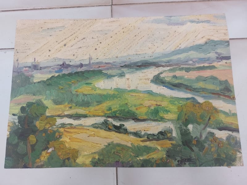 Metz Haut St julien .Simon 1926-2014 1949 Artiste Lorrain Huile sur Papier