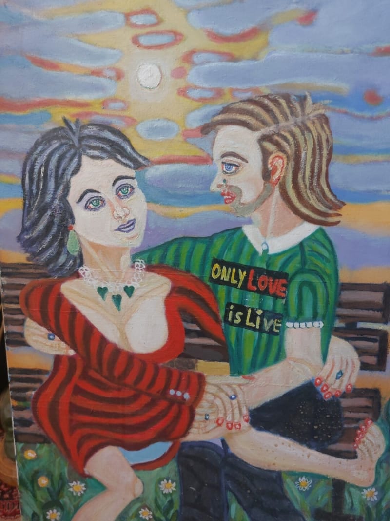 Peter Rose Huile Toile Oil on Canvas Art Naïf Signé Only love is live