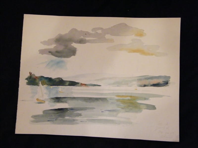 "Aquarelle Lac de Zurich André Simon 1926-2014 1951 Artiste Lorrain"