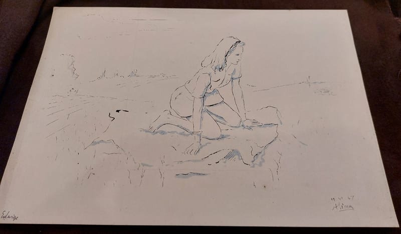 Encre Chine André Simon 1947 Artiste Lorrain Metz Edwige