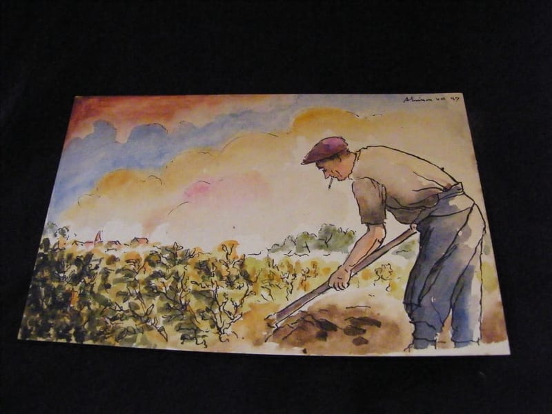 Paysan André Simon 1926-2014 1947 Artiste Lorrain Aquarelle