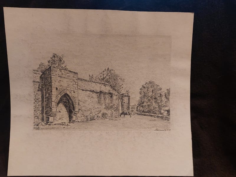 Crayon André Simon 1945 Artiste Lorrain Metz Remparts Vauban